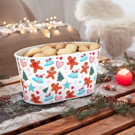   Karácsonyi fém kosár - mézeskalács mintás - 19 x 11,5 x 9,5 cm (59722A)