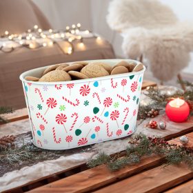   Karácsonyi fém kosár - cukorbot mintás - 19 x 11,5 x 9,5 cm (59722C)