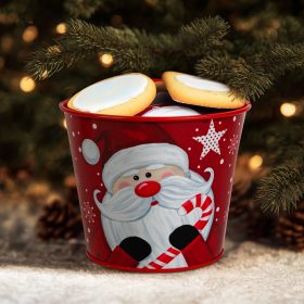   Karácsonyi dekoráció - fém kaspó, vödör - Mikulás - 13 x 11 cm (59724A)