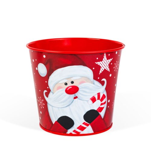 Karácsonyi dekoráció - fém kaspó, vödör - Mikulás - 13 x 11 cm (59724A)