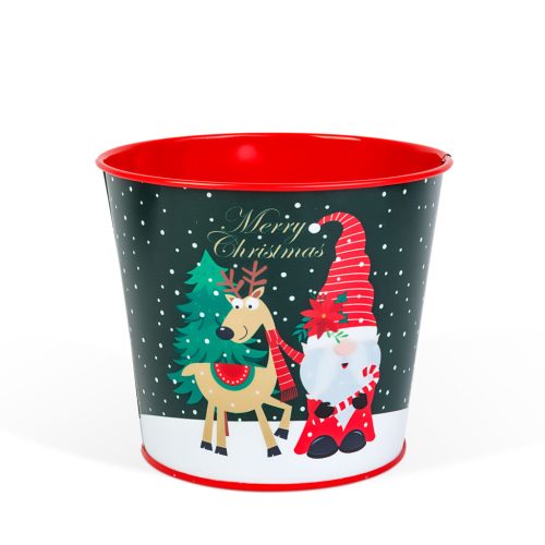Karácsonyi dekoráció - fém kaspó, vödör - Manó - 13 x 11 cm (59724B)