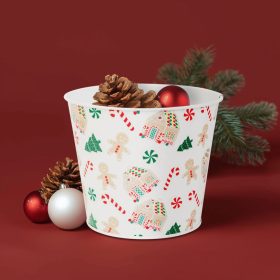   Karácsonyi dekoráció - fém kaspó, vödör - házikó - 13 x 11 cm (59733B)