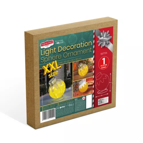 Világító dekoráció - gömbdísz - 60 LED - 60 x 83 cm - arany - 100-200V AC (59772A)
