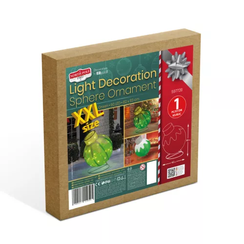 Világító dekoráció - gömbdísz - 60 LED - 60 x 83 cm - zöld - 100-200V AC (59772B)