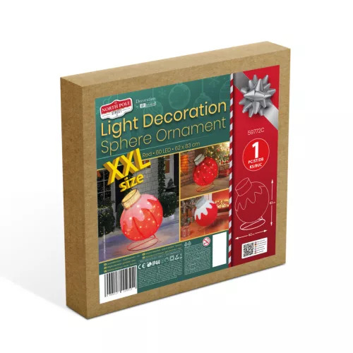 Világító dekoráció - gömbdísz - 60 LED - 60 x 83 cm - piros - 100-200V AC (59772C)
