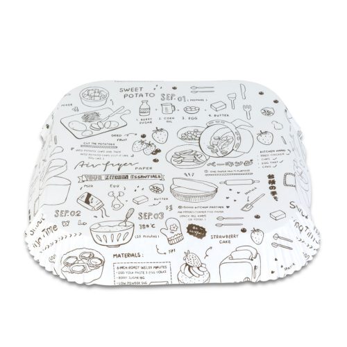 Bewello Air fryer sütőpapír - olaj nélküli sütőhöz - mintás, négyzet - 20 cm - 50 db / csomag (BW1031A)