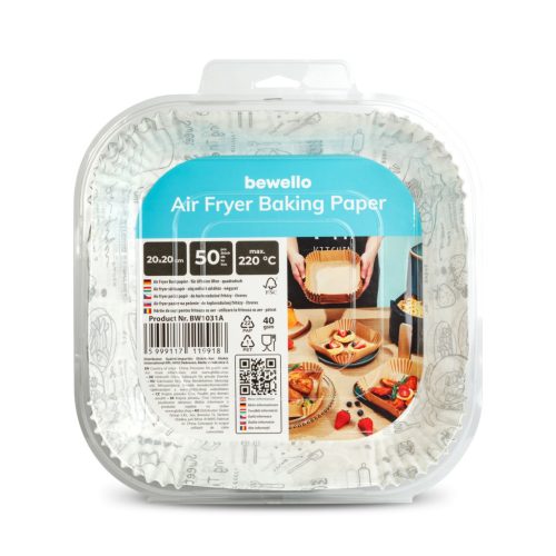 Bewello Air fryer sütőpapír - olaj nélküli sütőhöz - mintás, négyzet - 20 cm - 50 db / csomag (BW1031A)