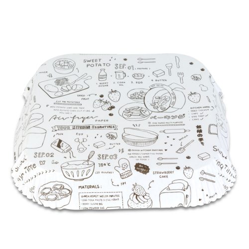 Bewello Air fryer sütőpapír - olaj nélküli sütőhöz - mintás, négyzet - 23 cm - 50 db / csomag (BW1031B)