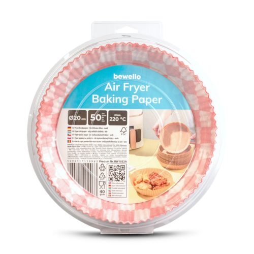 Bewello Air fryer sütőpapír - olaj nélküli sütőhöz - kockás, kör - 20 cm - 50 db / csomag (BW1032A)