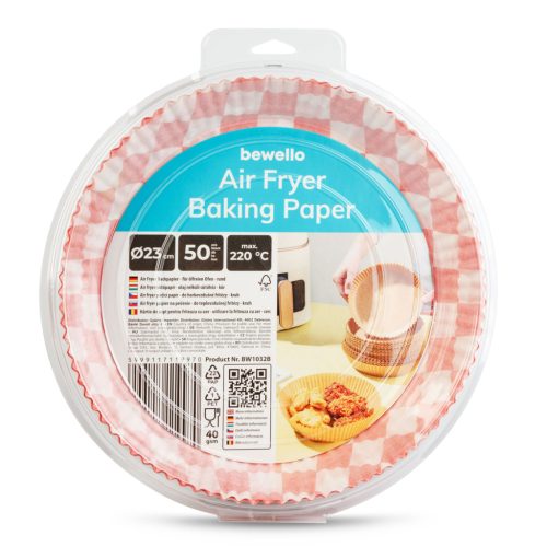 Bewello Air fryer sütőpapír - olaj nélküli sütőhöz - kockás, kör - 23 cm - 50 db / csomag (BW1032B)