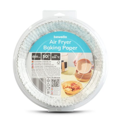 Bewello Air fryer sütőpapír - olaj nélküli sütőhöz - mintás, kör - 20 cm - 50 db / csomag (BW1033A)