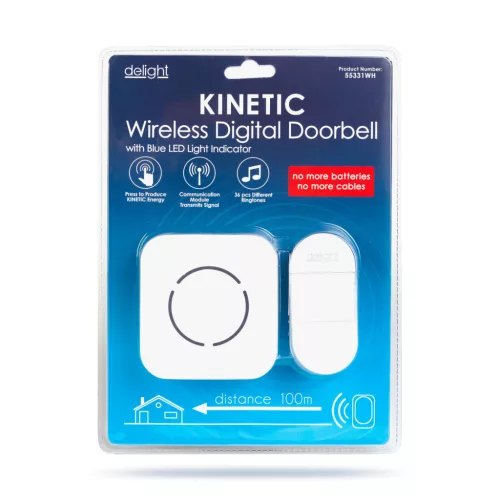 Delight Digitális elem- és vezeték nélküli csengő - Kinetic - fehér - kék LED (55331WH)