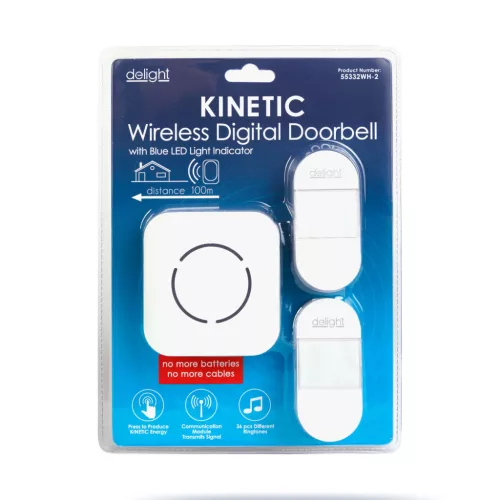 Delight Digitális elem- és vezeték nélküli csengő - Kinetic - 2 kültéri - fehér - kék LED (55332WH-2)