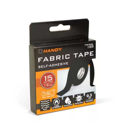 Handy Öntapadós textil szalag - kábelkorbácsokhoz - 15 m x 19 mm x 0,3 mm - fekete (11070)