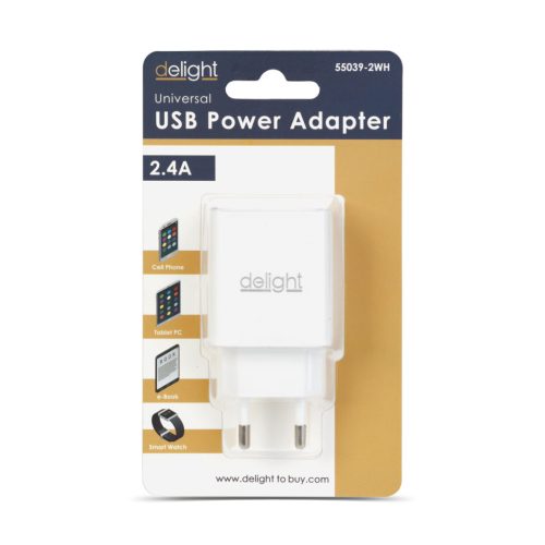 Delight USB Hálózati adapter 2xUSB fehér (55039-2WH)