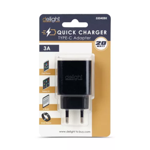 Delight Adapter - Type-C - gyorstöltő, PD20W - fekete (55040BK)