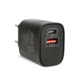   Delight Hálózati Adapter USB + Type-C PD20W gyorstöltéssel - fekete (55041BK)