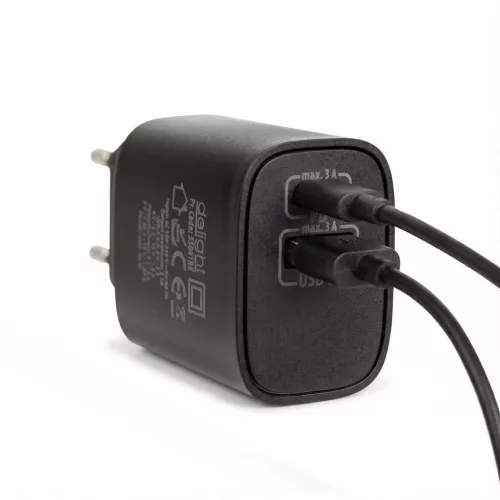 Delight Hálózati Adapter USB + Type-C PD20W gyorstöltéssel - fekete (55041BK)