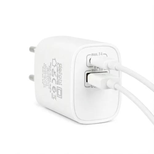 Delight Hálózati Adapter USB + Type-C PD20W gyorstöltéssel - fehér (55041WH)