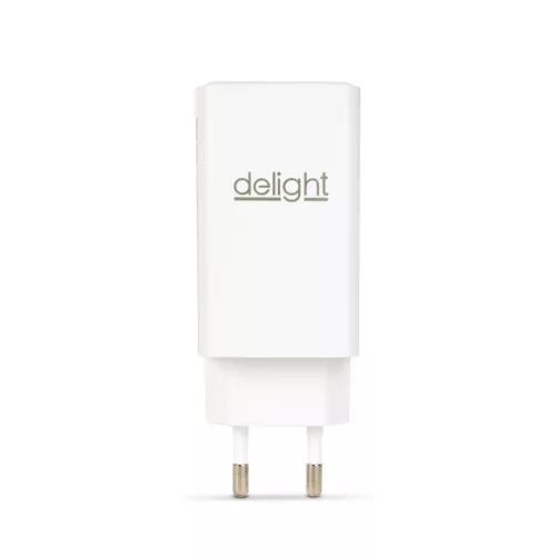 Delight Hálózati Adapter - USB-A 20W + Type-C PD45W gyorstöltéssel - fehér (55042)