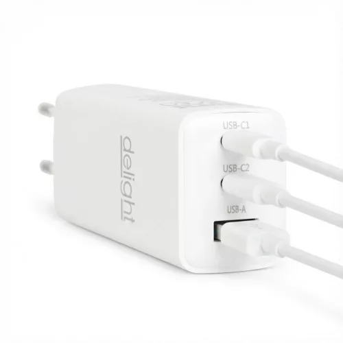 Delight Hálózati Adapter - USB-A 20W + Type-C PD45W gyorstöltéssel - fehér (55042)