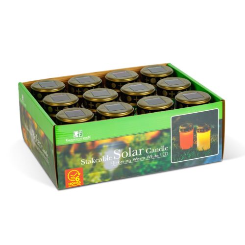 Garden Of Eden Leszúrható szolár mécses - pislákoló melegfehér LED - 7,3 x 20,5 cm - piros / fehér (13001)