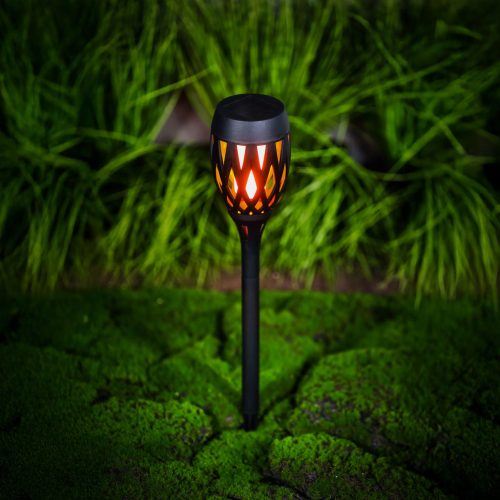 Garden Of Eden LED-es szolár lámpa - leszúrható / fali / szabadonálló - lángeffekt - 12 sárga LED - 90 x 410 mm (11262D)