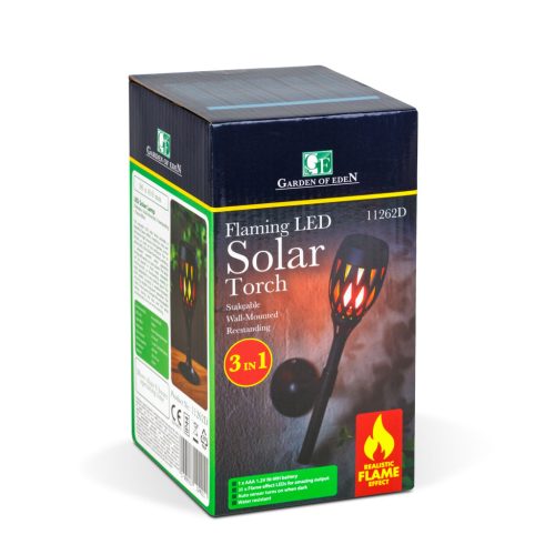 Garden Of Eden LED-es szolár lámpa - leszúrható / fali / szabadonálló - lángeffekt - 12 sárga LED - 90 x 410 mm (11262D)