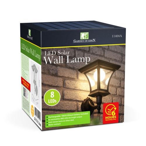 Garden Of Eden LED-es szolár lámpa - fali - 21 x 21 cm - 8 LED - fekete - melegfehér (11404A)