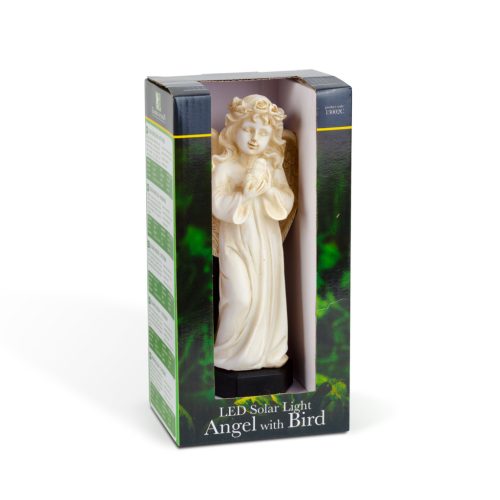 Garden Of Eden Szolár angyalka - madárral - 1 melegfehér LED - műgyanta - 48 x 11 x 6,5 cm (13002C)