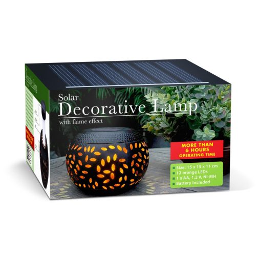 Garden Of Eden Szolár dekor lámpa - lángeffekttel - 12 sárga LED - 15 x 15 x 11 cm (13010)