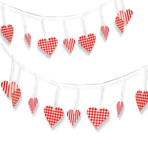 Girland - papír - piros kockás szívek - 2 m (56096)