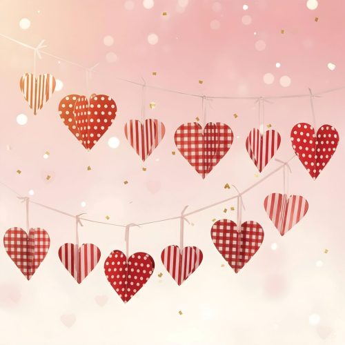 Girland - papír - piros kockás szívek - 2 m (56096)