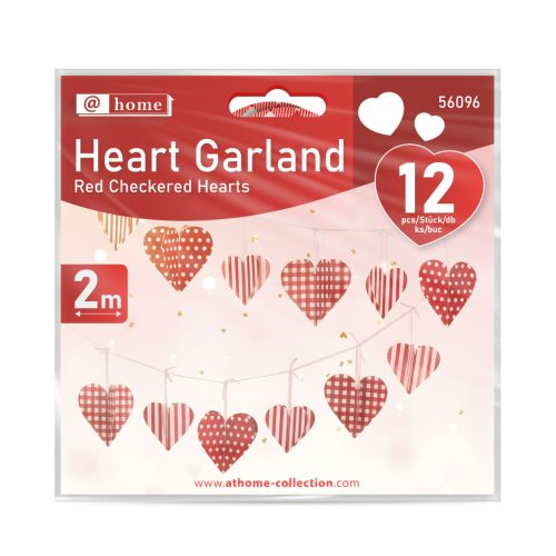 Girland - papír - piros kockás szívek - 2 m (56096)