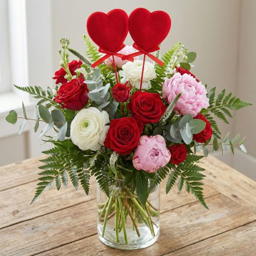 Leszúrható szív szett - piros plüss, habszivacs - 28 cm - 2 db / csomag (56098)