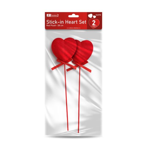 Leszúrható szív szett - piros plüss, habszivacs - 28 cm - 2 db / csomag (56098)