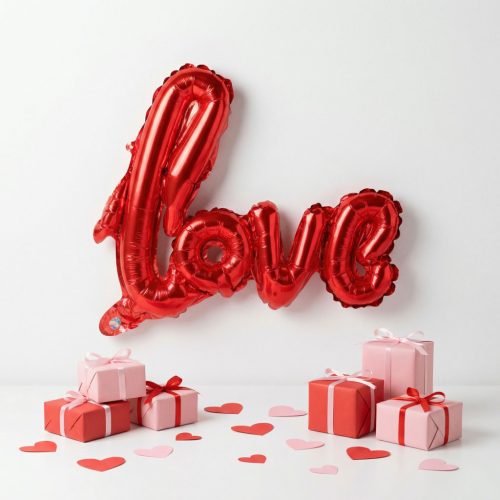 Lufi - "LOVE" felirat - metál bordó, fólia - 55 cm (56100)