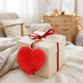   Kulcstartó - szív alakú - plüss, piros - 13 x 10 cm (56101)