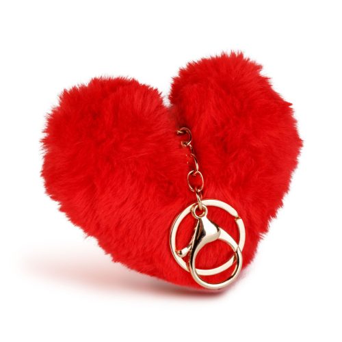 Kulcstartó - szív alakú - plüss, piros - 13 x 10 cm (56101)