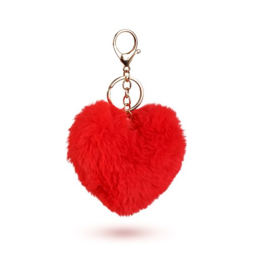Kulcstartó - szív alakú - plüss, piros - 13 x 10 cm (56101)