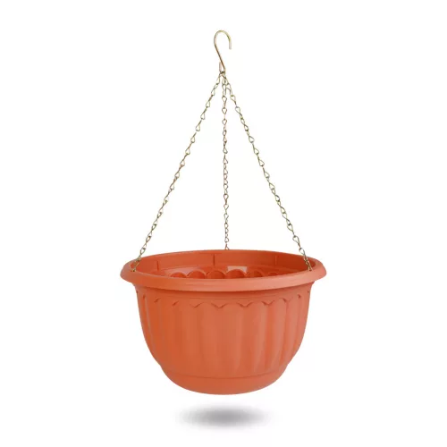Műanyag függesztett cserép lánccal -  terrakotta - 30 x 18 cm (11993)