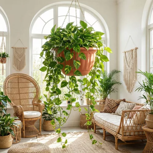 Műanyag függesztett cserép lánccal -  terrakotta - 30 x 18 cm (11993)