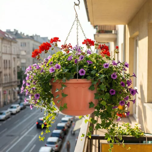 Műanyag függesztett cserép lánccal -  terrakotta - 30 x 18 cm (11993)