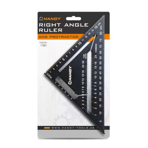 Handy Derékszögű vonalzó és szögmérő - 18,5 cm - fém (11001)