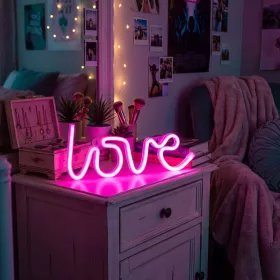   Phenom Neon LED lámpa - rózsaszín "Love" - 3 x AA + USB - 34 x 1.6 x 12,5 cm (43996H)