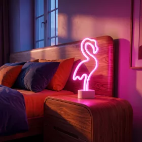   Phenom Neon LED lámpa - rózsaszín flamingó - 3 x AA + USB - 12 x 8,5 x 29,5 cm (43996A)