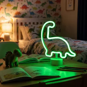   Phenom Neon LED lámpa - zöld dinoszaurusz - 3 x AA + USB - 25,9 x 8,5 x 24,3 cm (43996E)