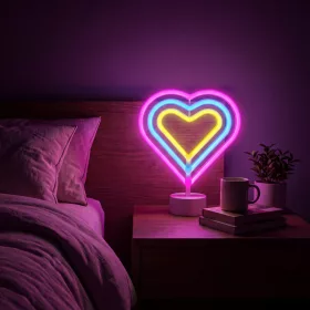   Phenom Neon LED lámpa - színes szív - 3 x AA + USB - 25,2 x 1,6 x 23 cm (43996F)
