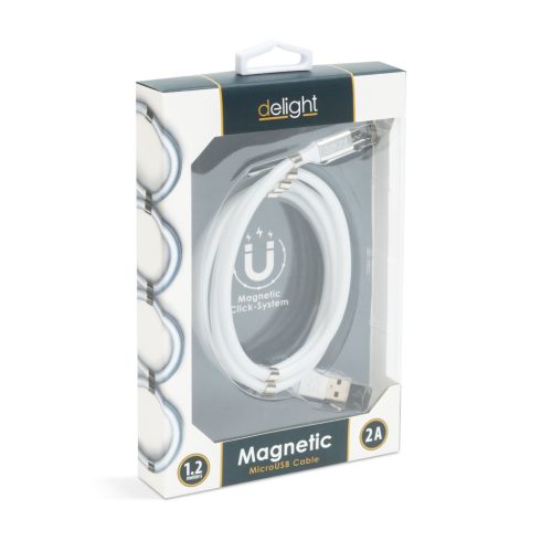 Delight Mágneses adatkábel - MicroUSB - 2A - fehér (55446M-WH)
