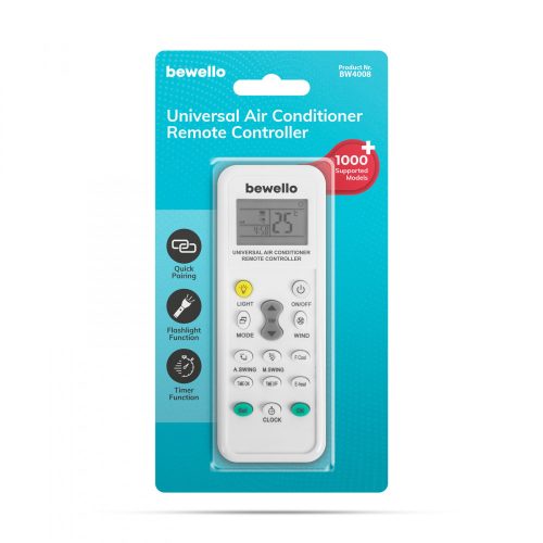 Bewello Univerzális légkondicionáló távirányító - 1000 az 1-ben - 2 x AAA - fehér (BW4008)